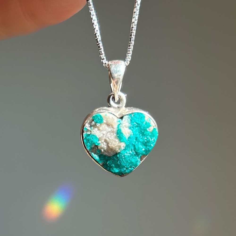 🪬925s RARE DIOPTASE Crystal Heart necklace higher heart chakra